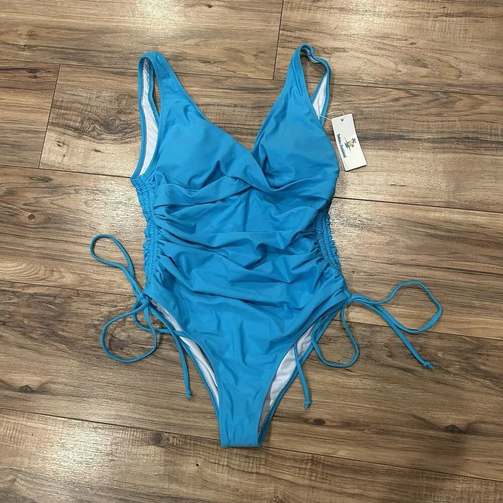 NWT Beachsissi One Piece Swim Suit Twist Front Drawstring Side Size Medium